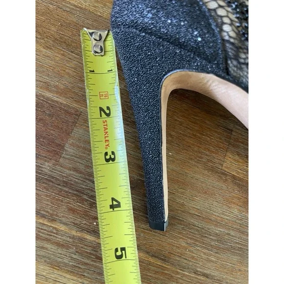 Vero Curio Heels Shoes Black Lace Floral Beaded High 4.5" Womens 10M Rhinestone - Picture 9 of 14